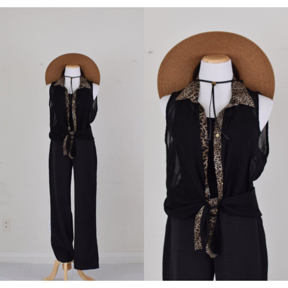 Vintage 80s Black Sheer Blouse size XL